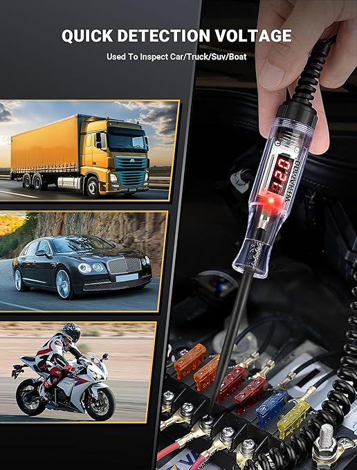 Automotive Test Light with 3-120V LED Digital Voltage Display, Auto Circuit Tester with Voltmeter & Dual Color Polarity Indicate, Electric Test Pen w/Stainless Probe for Car/Truck/SUV Checker