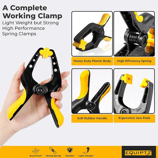 6 inch Spring Clamps Heavy Duty - 4 Pack Large Plastic Clamps for Woodworking, Crafts, Backdrop and Pool Cover with 3 inch Mouth Opening - Rust Free Spring Clips with Non-Detachable Jaw Pads