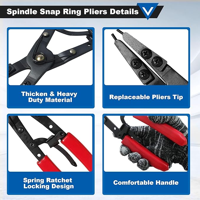 38700 Spindle Snap Ring Pliers, Internal External Heavy Duty Plier Circlip Installation Removal Red Automotive Tool Kit for Ford Pickups 2007 and Newer with Ratcheting Lock Mechanism