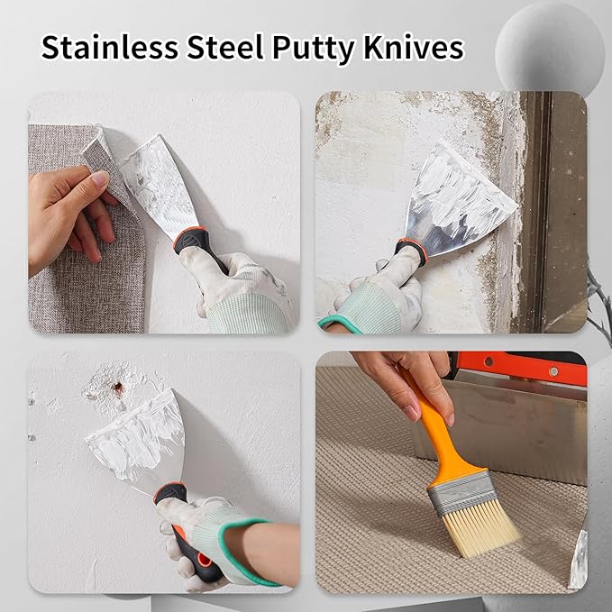 Drywall Knife Set, 14Pcs Stainless Steel Putty Tools Includes Putty Knife, Taping knife, Painter Scraper Tool & 14" Mud Pan Perfect for Drywall Joint Taping, Finishing and Patching