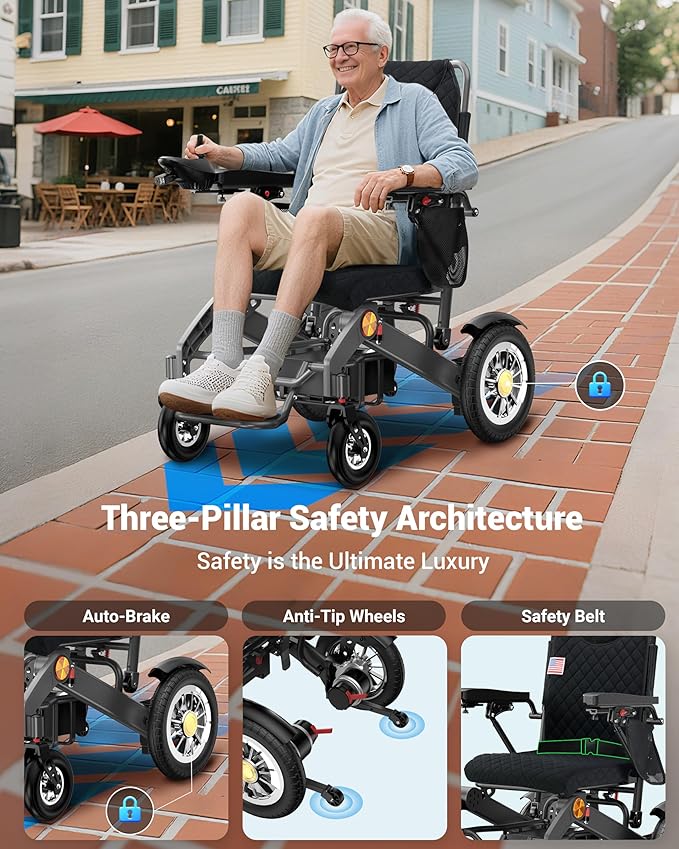 Goldseason 30 Mi Foldable Electric Wheelchairs for Adults & Seniors ??Lightweight All-Terrain Travel Motorized Wheelchair, Supports 400 lbs, 500W Power Wheelchairs with 13" Off-Road Tires, Black