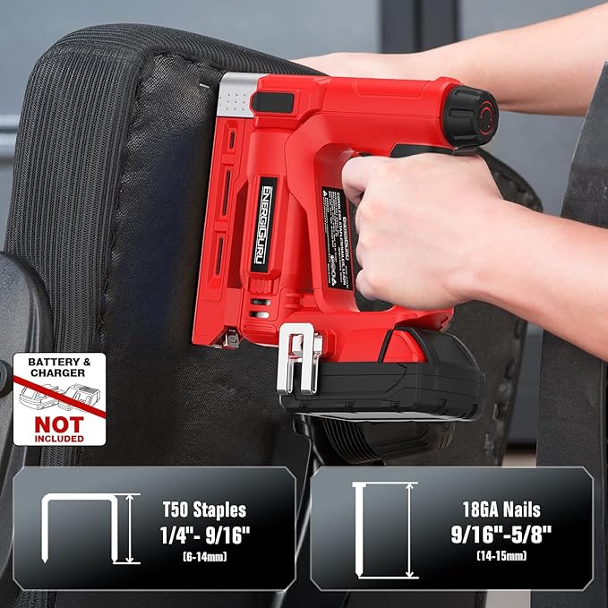 18V Cordless 2-in-1 Brad Nailer & T50 Stapler Gun (Tool Only, Battery Not Included), Lightweight Design, Includes 800 Nails/Staples for Woodworking, Upholstery, DIY Home Renovation