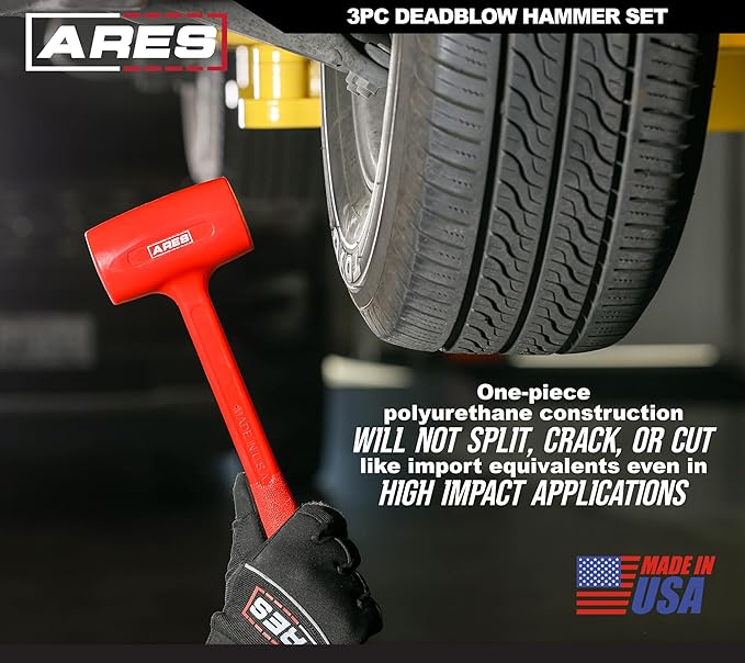 ARES 4131004 – 3-Piece Deadblow Hammer Set - Heavy Heads for Powerful Striking Force – Made in USA Tools for Automotive, Body Work, and Construction
