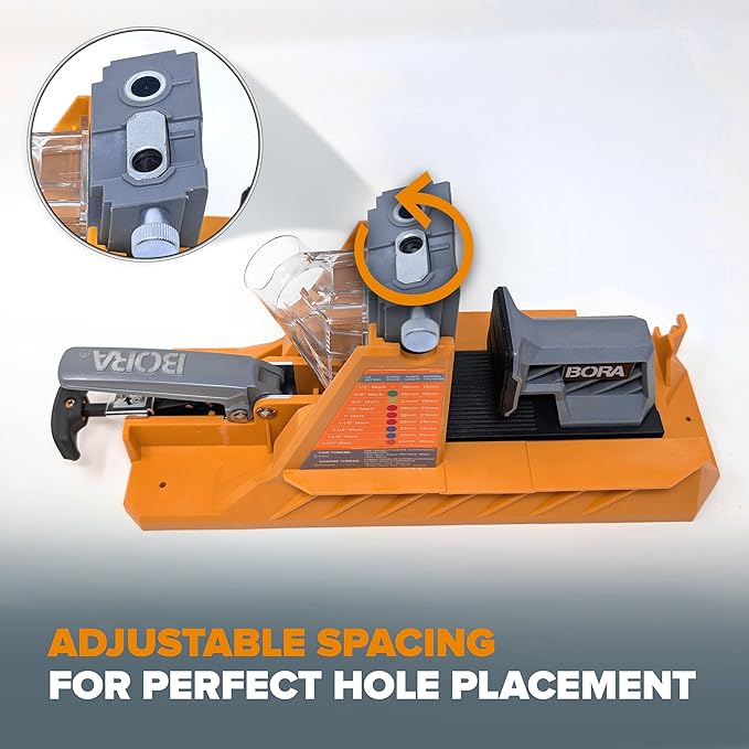 BORA Automatic Pocket Hole Jig with 50 Color-Coated Screws, Auto Adjusting Drill Guide, Pocket Hole Jig Kit for Woodworking - For Materials 1/2 inch to 1 1/2 inch Thick, Power Tool Accessory Jigs