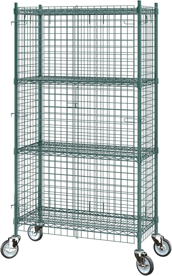 Commercial Grade NSF Listed Metal Wire Mesh Storage Green Epoxy Mobile Security Cage Kit, 18" x 36" x 70", Perfect for Warehouse, Walk-in Refrigerator, Freezer, Grocery Store, Restaurant, Dishroom
