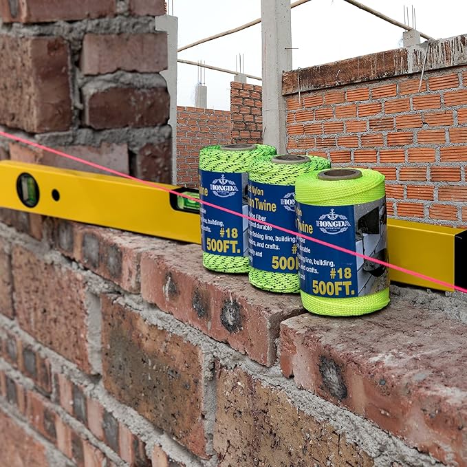 HONGDA Nylon Twine, 500 Feet #18 Braided Nylon Mason line String Perfect for Masonry Jobs and for The Layout of General Construction, Gardening, DIY Project, Fluorescent Yellow
