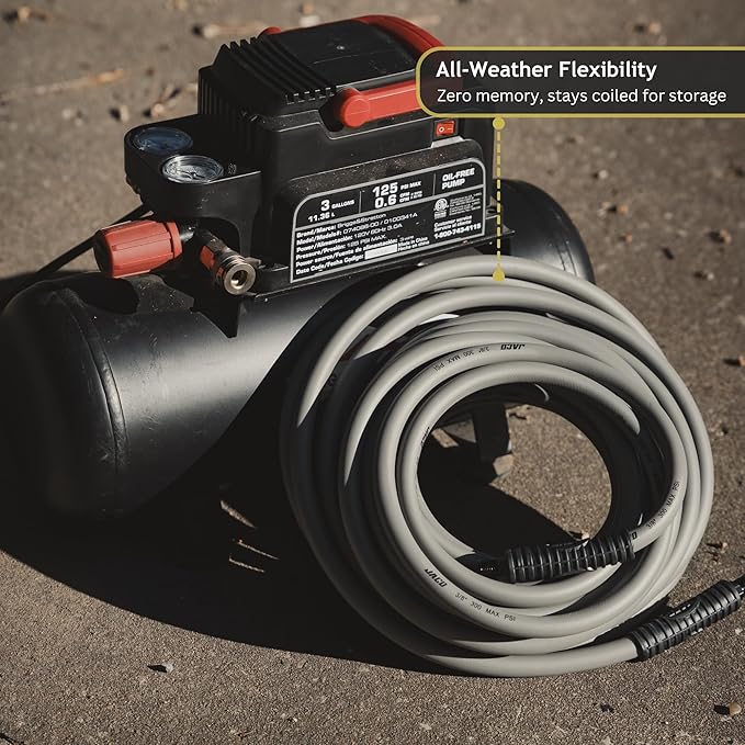 JACO FlexPro Hybrid Air Hose (3/8" x 50 ft) | Dual 1/4" M-NPT Fittings (Storm Gray)