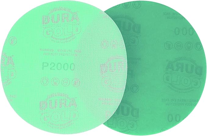 Dura-Gold Premium 2000 Grit 6" Gold Sandpaper Discs, No Hole Pattern Dustless, Box of 50, Hook & Loop Backing for DA Sander, Finishing Coarse Sanding Abrasive Automotive Paint, Woodworking Wood, Metal