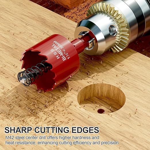 1-1/2" (38mm) Bi-Metal M42 High Speed Steel Hole Saw with Pilot Drill Bit, Smooth Cutting Edge for PVC, Drywall, Wood, Plastic, Gypsum Board, Rubber, Thin Metal
