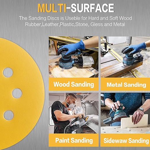 100PCS 5 Inch 8 Hole Sanding Discs 400 Grit,Gold Round Hook and Loop Sandpaper for Random Orbital Sander