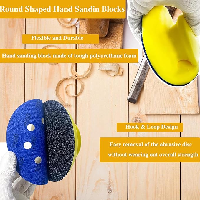 50pcs Sandpaper 8 Hole 5 inch Sanding Discs Hook and Loop 60/180/240/400/800/1200/2500/4000/7000/10000 Grits with Hand Sander for Automotive Metal Polishin
