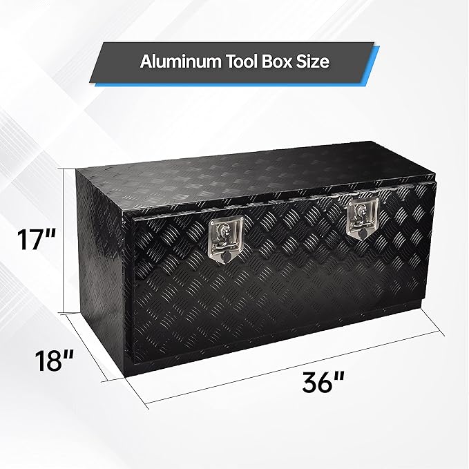 36'' Aluminum Truck Bed Tool Box, 5 Bar Tread Trailer Pickup Underbody Toolbox, RV Storage Organizer, Underbed Tools Organizer, Black (36"X18"X17")
