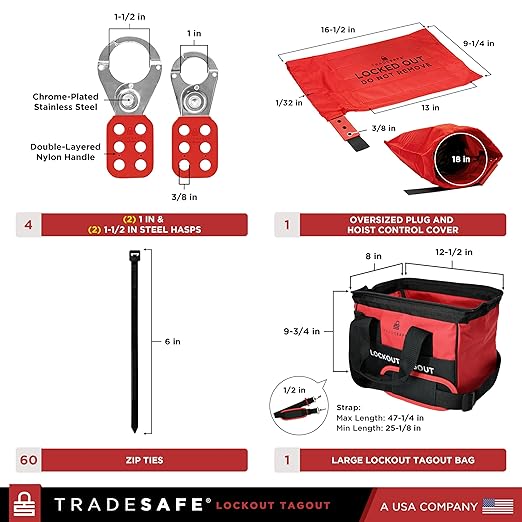 TRADESAFE Lockout Tagout Kit - 90 Loto Devices, Cable Lock, Loto Locks, Breaker Lockout Devices, Lock Out Tags, Plug Lock, Hasps, OSHA-Compliant Lock Out Tag Out Kits Electrical Tools