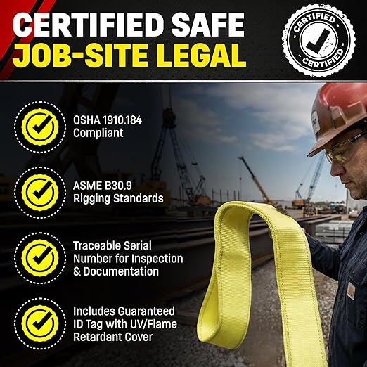 DD Sling 6 Inch x 10 Foot Nylon Lifting Sling – USA Made, 16,300 lb Vertical, 13,000 lb Choker, 32,600 lb Basket – 2-Ply Heavy Duty 900 Webbing, Type 4 Twisted Eye & Eye Rigging Sling