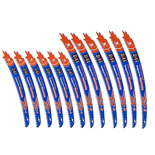Japanese Teeth Reciprocating Saw Blades 15"*6+12"*6- Curved Edge Wood Pruning Saw Blades 6TPI for Tree Trimming,Wood Cutting,Cr-V Sabre Saw Pruning Blade