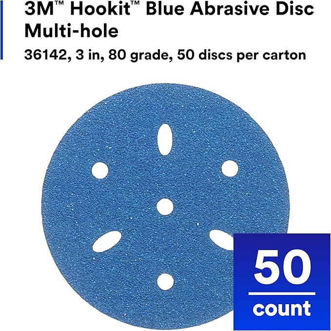 3m 3M-36142 Hookit Blue Abrasive Disc Multi-hole, 3 80 Grade