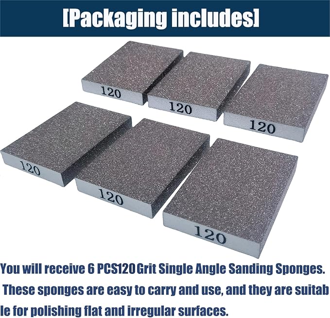 6 PCS 120 Grit Hand Sanding Blocks Set - Fine Sander Sponge, Wet and Dry Dual-use Sanding Sponges, Washable and Reusable, Ideal for Wood Metal Wall Polish