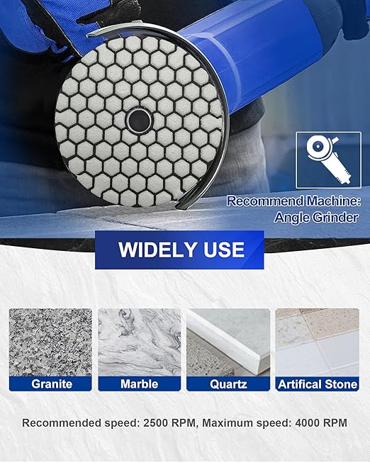 SHDIATOOL 7Pcs 4 Inch Dry Diamond Polishing Pads White Buff for Granite Marble Stone Countertops Grinding Disc Pads
