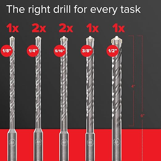 KSP-TEC짰 | Carbide - Cross Tipped SDS-Plus Rotary Hammer Drill and Chisle Bit Set with Storage Case for Masonry, Concrete, Brick, Stone