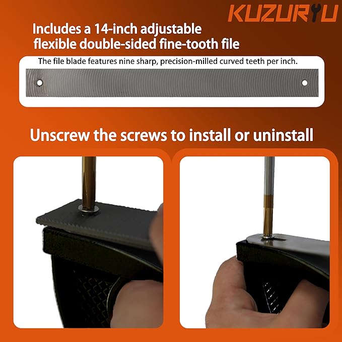 KUZURYU Adjustable Flexible Body File Holder - Black Adjustable for Convex & Concave Curves, 14" 9-TPI Dual-Side Blade for Smoothing, Shaping & Filing, Fits Multiple Adapters.