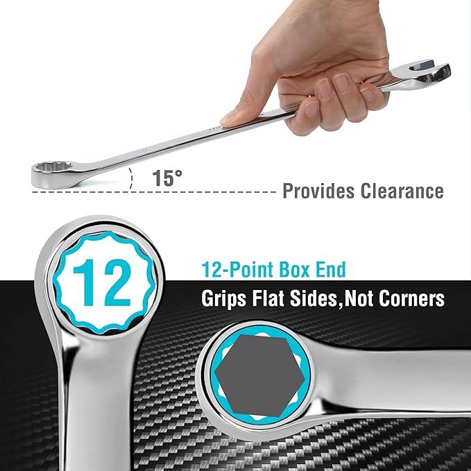 DURATECH Combination Wrench Set, SAE, 15-Piece, 1/4'' to 1-1/16'', 12-Point, CR-V Steel, with Rolling Pouch