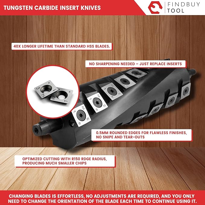 FINDBUYTOOL Helical Cutterhead for Porter Cable PC160JT 6" Benchtop Jointer with Carbide Insert Knives, 40X Longer Life, 50% Less Noise for Woodworking, Furniture Making, DIY & Professional Use