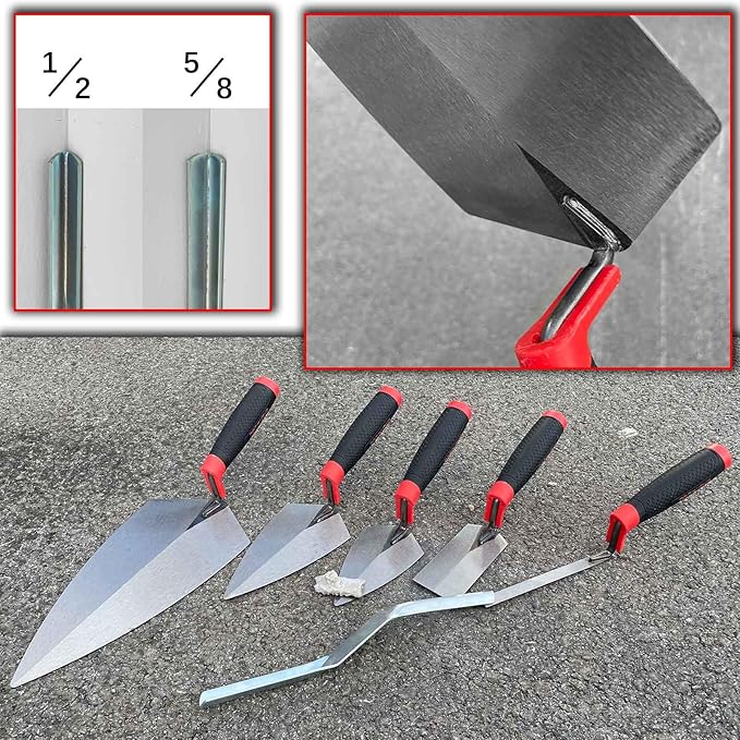 6 Pack Masonry Hand Tool Set, Concrete Tool Set Includes 1 PC Brick Trowel, 2 PCS Pointing Trowels, 1 PC Margin Trowel, 1 PC Tuck Pointing Trowels, 1 PC 5/8??x 1/2??Convex Brick Jointer