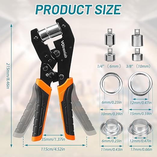 Grommet Tool Kit,Volnexlab Heavy Duty Grommet kit 1/4"and 3/8" with 400 Pair 6mm and 12mm Silver Eyelet Pliers for Leather, Canvas, Tarps Tents, Vinyl,and DIY Crafts