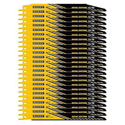 25 Pack 6 inch 14/18 TPI HIINNY Bi-Metal Auto Reciprocating Saw Blades,Blades Metal Cutting with M42 Teeth and Cobalt,for Automatic Dismantling Sawzall Blades for 1/16-5/16 Medium Metals