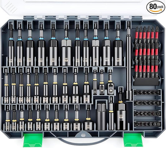 Magnetic Impact Nut Driver Set, Metric & SAE Driver Bit Set with Socket Adapters, Bit Holder, Wing Nut Driver, Universal Sockets, Quick Release Extension, Power Bits