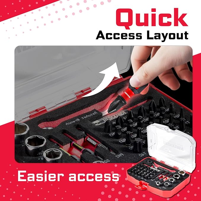 34 Pieces Tool Kit with Matching Storage Box, Include 1??2??S2 Steel Magnetic Screwdriver Bits (Phillips/Square/Torx), Socket, Bit Holder and Mini Ratchet Wrech for Home Repairs