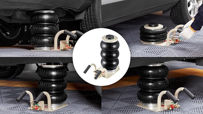 VEVOR Air Jack, 3 Ton/6600 lbs Triple Bag Air Jack, Airbag Jack with Six Steel Pipes, Lift up to 17.7 inch/450 mm, 3-5 s Fast Lifting Pneumatic Jack, with Short Handles for Car Repair