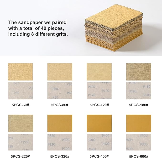 49 PCS Hand Sanding Block Set Include 9 PCS Hand Sanding Block with 40 Sheet Sandpaper Interchangeable Assorted Convex & Concave Shapes Used for Woodworking Furniture Auto Paint