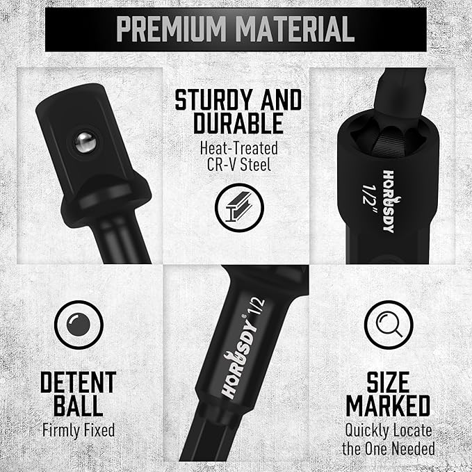 HORUSDY Impact Drill Socket Adapter Set and Universal Joints Socket Set 9-Piece 1/4" 3/8" and 1/2" Driver Socket Adapter, Power Drill