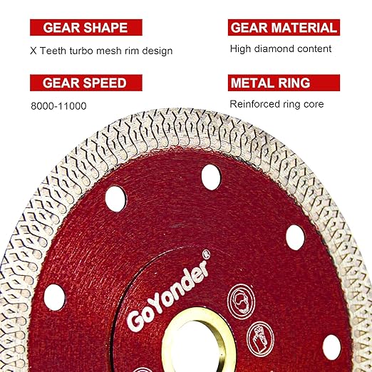 GoYonder Super Thin 4" Grinder Blades Tile Blade, Diamond Saw Blade for Cutting Porcelain Tiles Granite, 105mm Tile Cutting Blade for Angle Grinder (4"-105mm(Red))