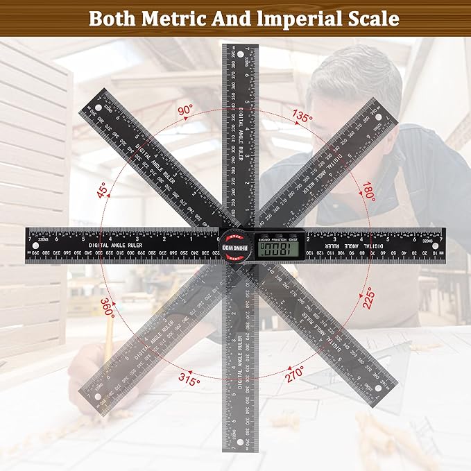 Digital Angle Finder Protractor, Angle Measuring Tool for Woodworking/Carpenter/Construction/Handmade Measurement竊똀ngle Finder Ruler with 7inch/200mm(2 Batteries Included) (Enhanced ABS)