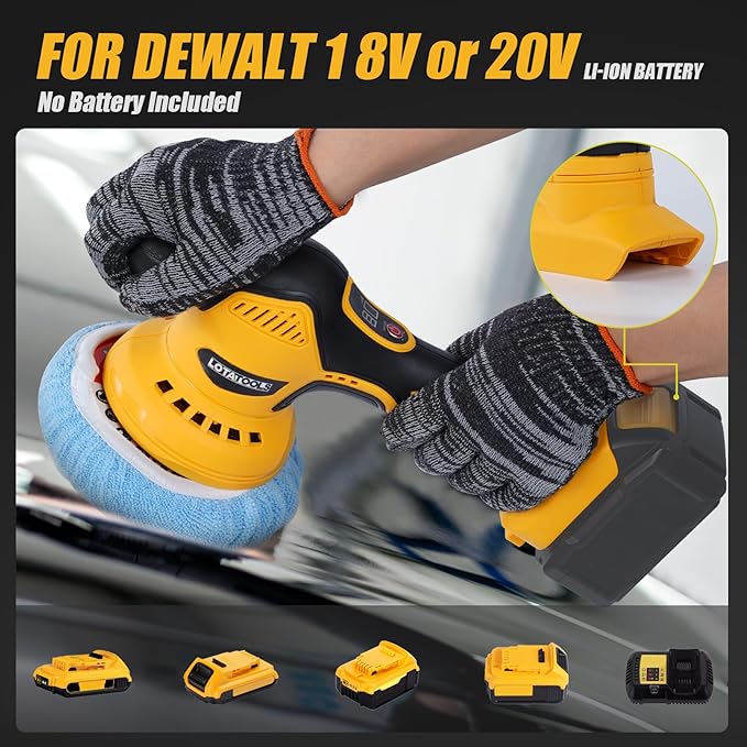Car Detailing and Polishing Compatible with Dewalt 20V Battery, 5500 RPM Dual-Action Polisher with 6 Variable Speeds
