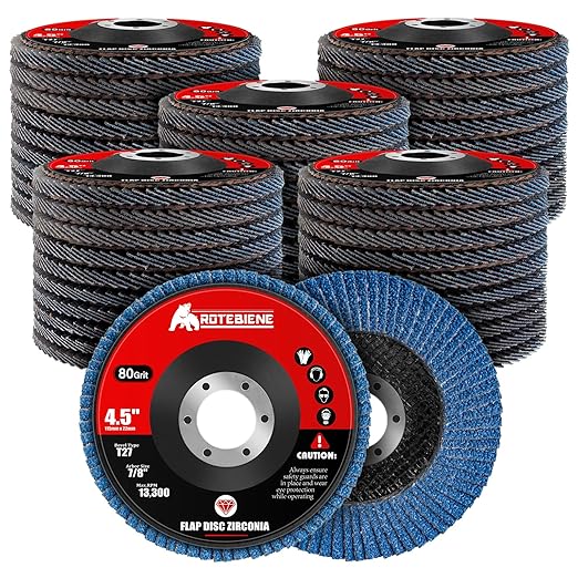 50 Pack 80 Grit Zirconia Flap Discs 4.5" x 7/8" T27 for 4 1/2 Inch Angle Grinder Flap Wheels Heavy-Duty Grinding & Sanding Discs for Metal, Wood, Stainless Steel