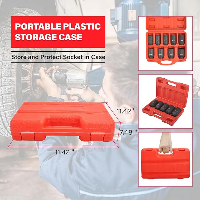 12 Point Deep Impact Socket Set 1/2??Drive 30mm, 32mm, 34mm, 35mm, 36mm, 5Pcs CR-MO Spindle Metric Axle Hub Nut Socket with Heavy Duty Portable Storage Case for Removing & Installing Axle Nuts