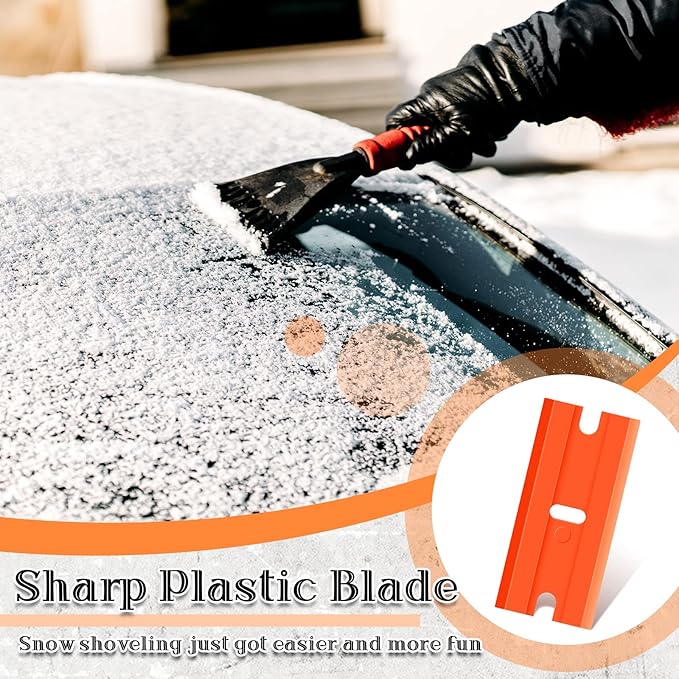 Honoson 600 Pieces Plastic Razor Blade Scraper Blades Plastic Scraper Tools Double Edge Razor Blades with a Tip Slot Edge Blades for Removing Decals, Stickers, Cleaning Window Glass (Orange)