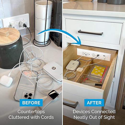 Docking Drawer Blade Duo in-Drawer Outlet, Integrated Safety Shutoff, (6) USB-A & (2) 15 amp AC, Stainless Steel