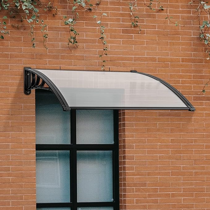 MCombo 39" x 38.6" Window Awning Outdoor Polycarbonate Hollow Sheet Door Patio Canopy, 6055-4040(Glear Board with Black Bracket)