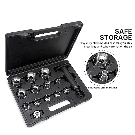 NEIKO 02604A Hole Punch Set | SAE & Metric, 3/16????1-3/8??& 5 ??35mm | 14 Piece Sharp Hollow Hole Punch Kit, Gasket Cutting Puncher, Foam Cutter, & Leather Hole Punches | 6??Interchangeable