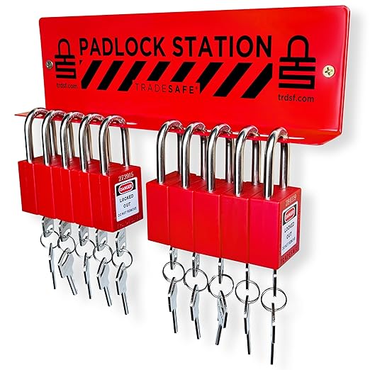 TRADESAFE Lockout Tagout Locks Station - Loto Locks Rack with 10 Padlocks Keyed Different - 2 Keys per Safety Lockout Lock