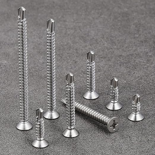 Wensilon竊?50pcs竊?8횞1-1/4?쓋or Sheet Metal Self-Tapping Screws 410 Stainless Steel Flat Head High-Strength Quick self-Drilling Screws