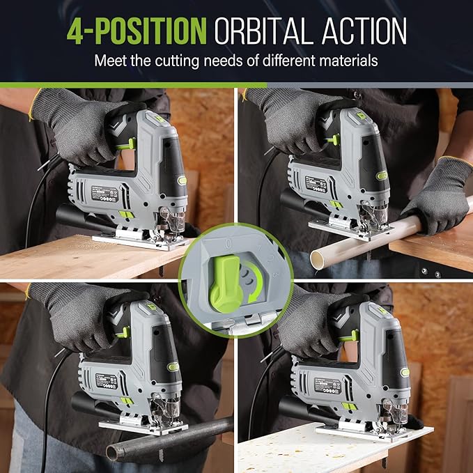WORKPRO Jigsaw, 6.5AMP 850W Corded Electric Jig Saw Tool Kit with 6 Variable Speeds, 7 Blades, ±45° Bevel Cutting, LED Light, 3000 SPM, 4 Orbital Settings, Edge Guide, Tool-free Blade Changing