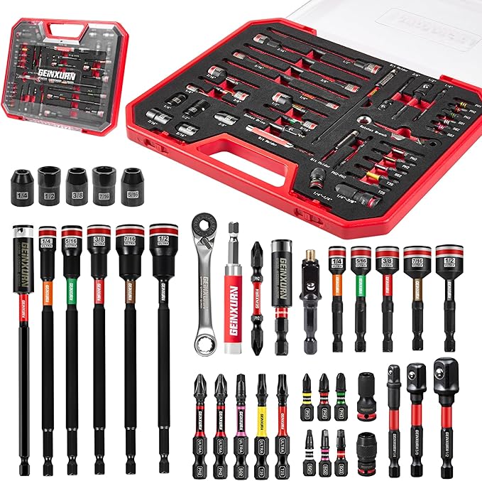 37Pcs Tools Set Packaged with Plastic Toolbox Storage Case, Include Screwdriver Bits, Nut Driver, Mini Wrech,Socket Driver, Quick change adapter, Socket Driver and Bit Holder for Diy