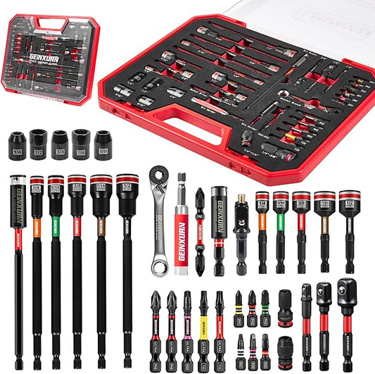 37Pcs Tools Set Packaged with Plastic Toolbox Storage Case, Include Screwdriver Bits, Nut Driver, Mini Wrech,Socket Driver, Quick change adapter, Socket Driver and Bit Holder for Diy
