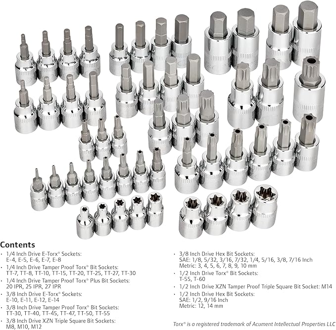Ingersoll Rand 52-Piece Master Bit Socket Set, 1/4", 3/8", 1/2" Drive ??Metric & SAE Hex, Torx, Tamper-Proof, E-Torx, XZN ??S2 Steel Bits ??Heavy-Duty Storage Case ??752023