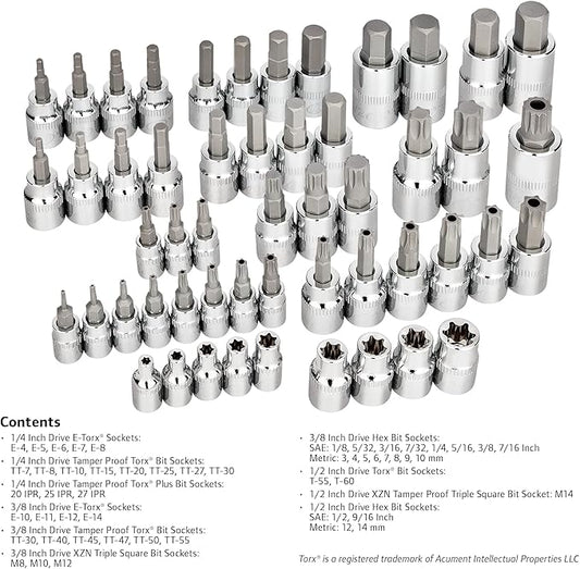 Ingersoll Rand 52-Piece Master Bit Socket Set, 1/4", 3/8", 1/2" Drive ??Metric & SAE Hex, Torx, Tamper-Proof, E-Torx, XZN ??S2 Steel Bits ??Heavy-Duty Storage Case ??752023